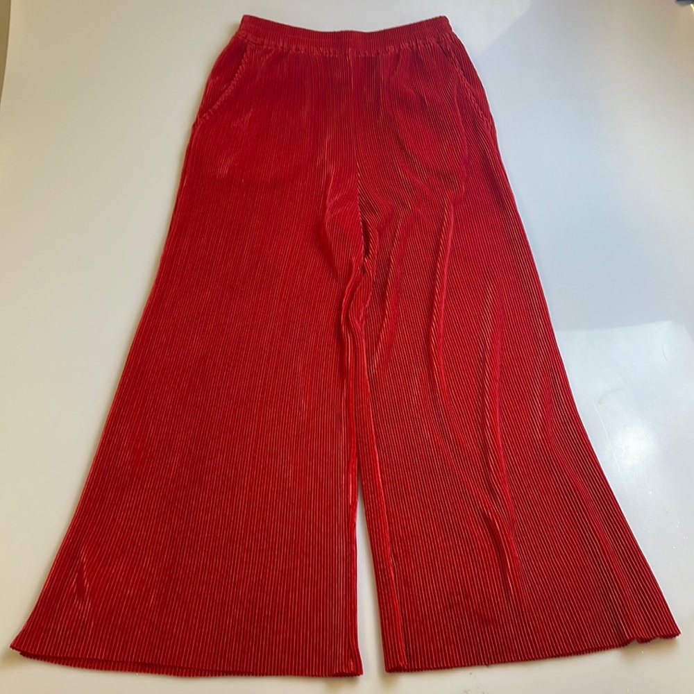 Other Stories Paris Atelier Women Red Ribbed Wide Leg Pants